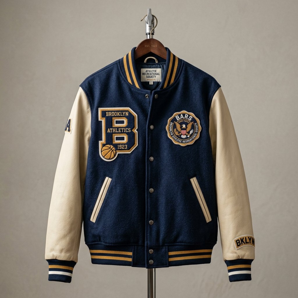 Embroidered varsity-style outerwear