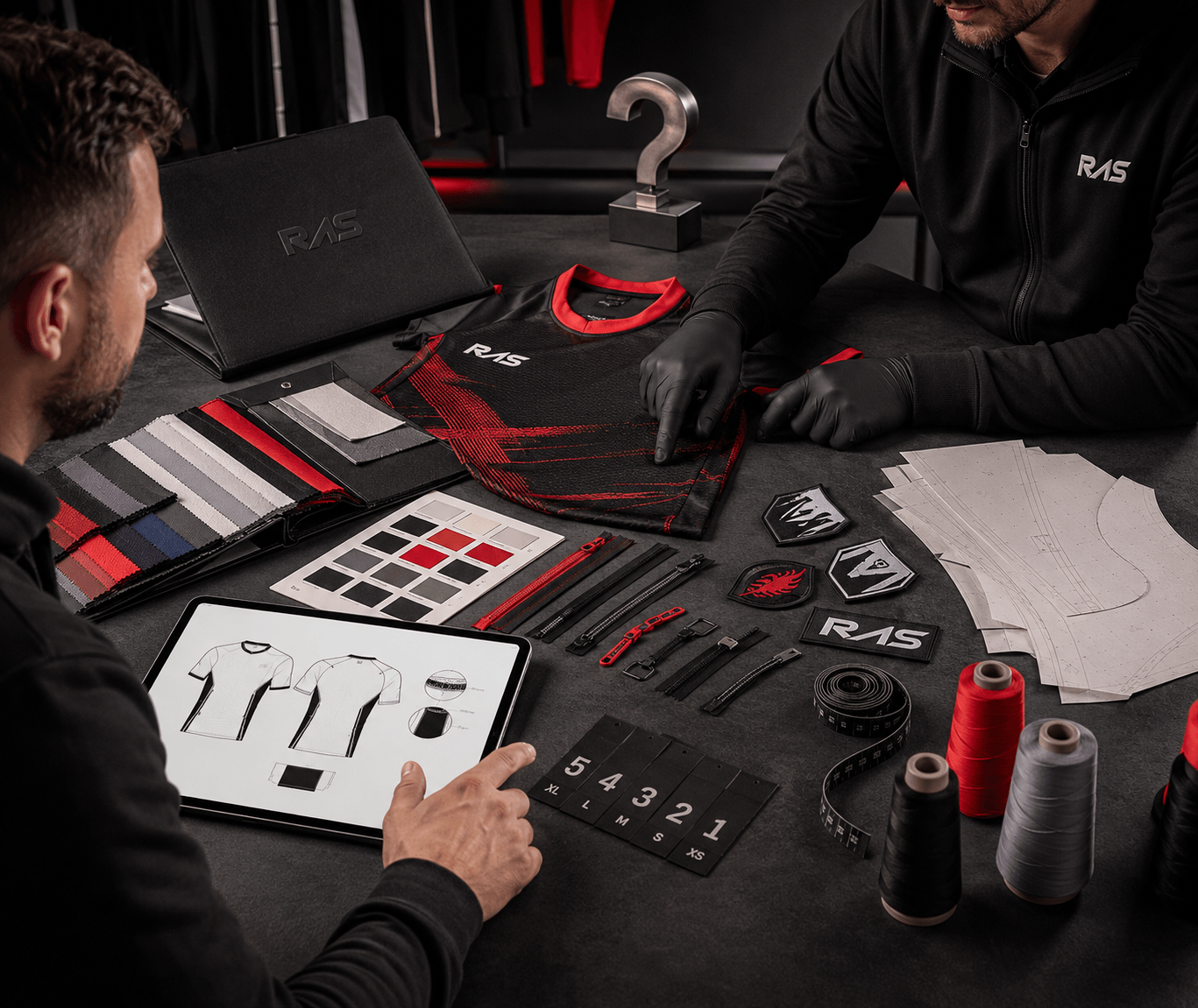 RAS Sportswear custom garment being stitched on the production line